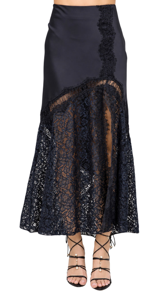 Midnight Lace-Panel Maxi Skirt