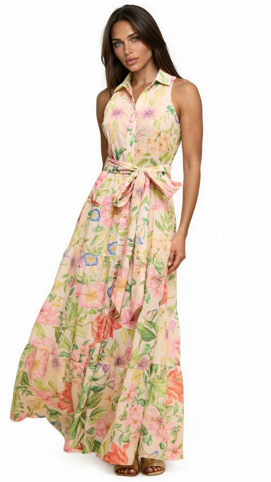 Blush Garden Belted Maxi Dress