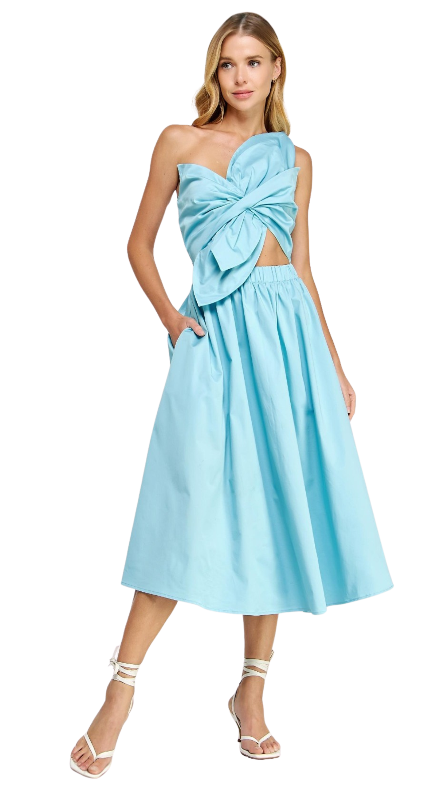 Blue One-Shoulder Bow Dress
