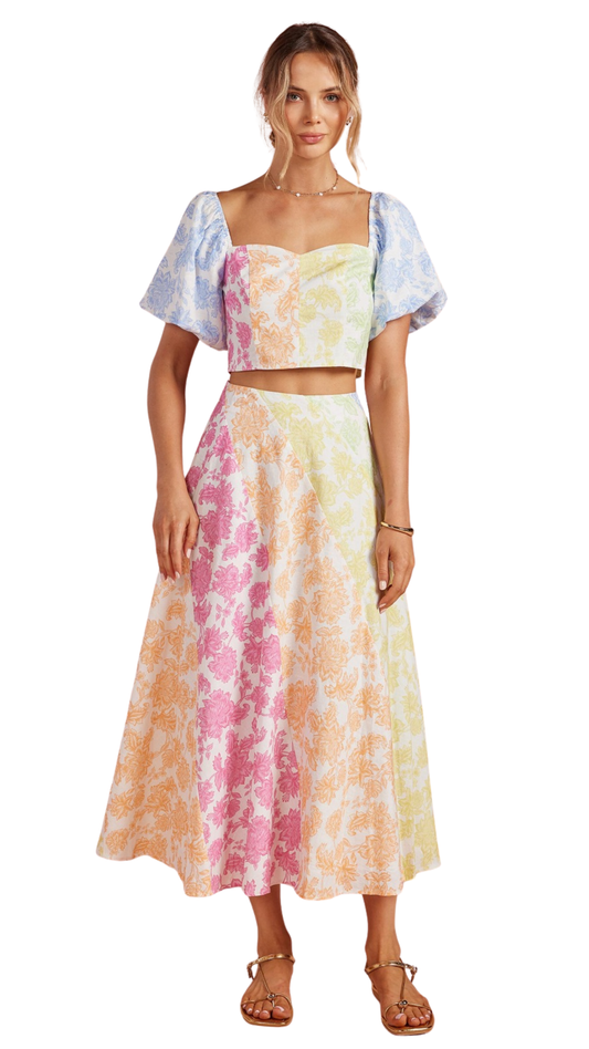 Pastel Floral Crop Top & Skirt Set