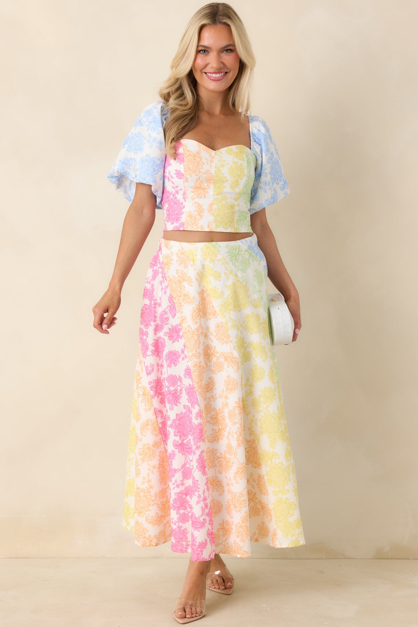 Pastel Floral Crop Top & Skirt Set