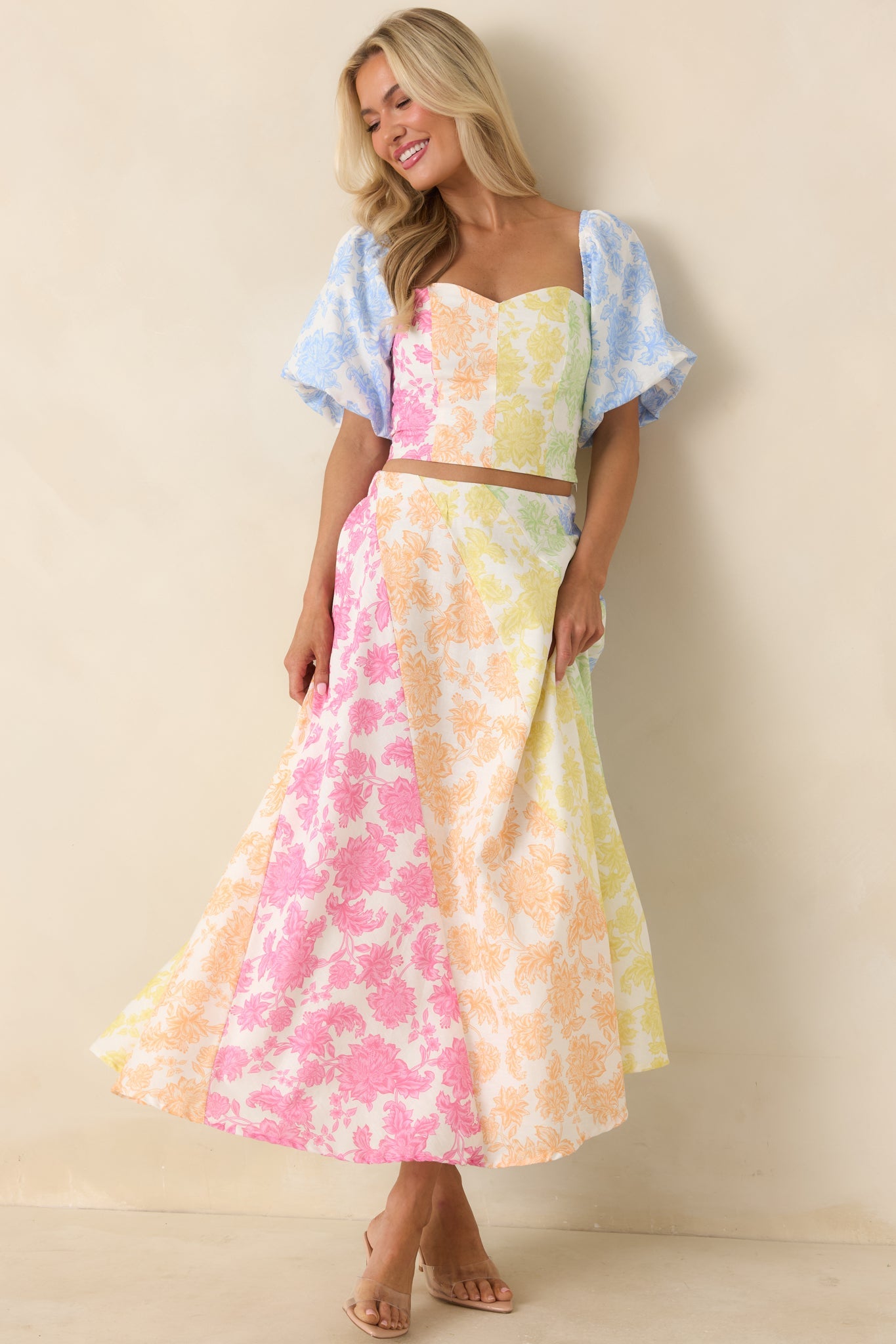 Pastel Floral Crop Top & Skirt Set