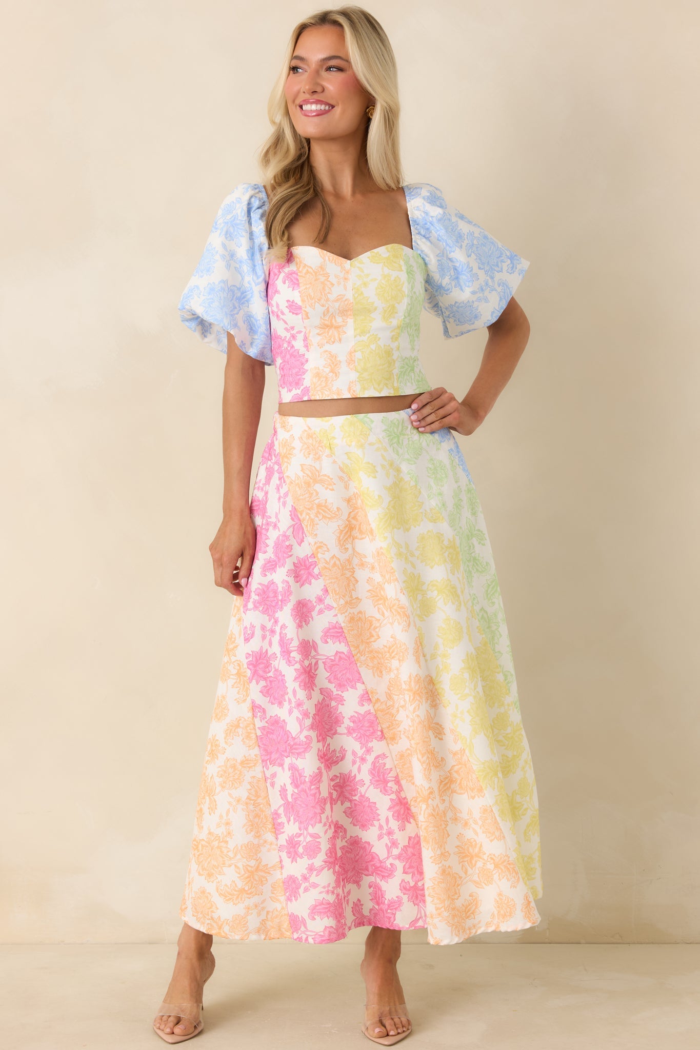 Pastel Floral Crop Top & Skirt Set