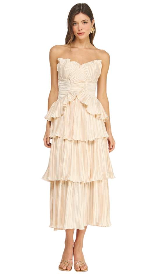 Champagne Pleated Tier Dress