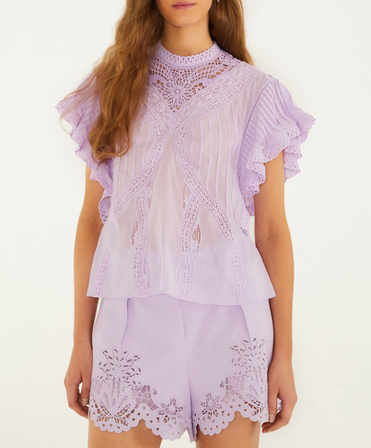 Lace Ruffle Sleeve Shorts Set