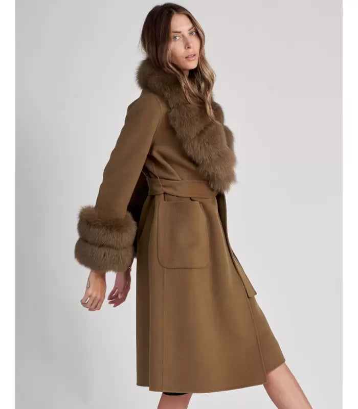 Milan Cashmere coat with brown fur - Brown