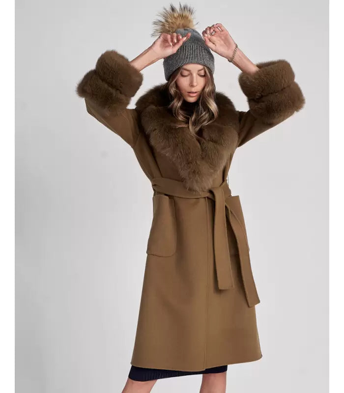 Milan Cashmere coat with brown fur - Brown