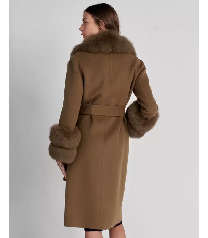 Milan Cashmere coat with brown fur - Brown
