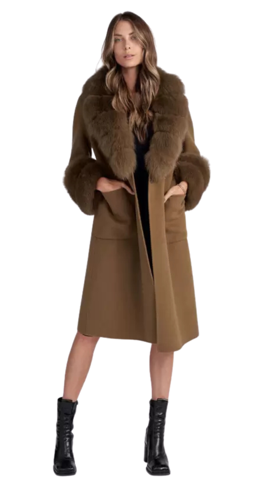 Milan Cashmere coat with brown fur - Brown