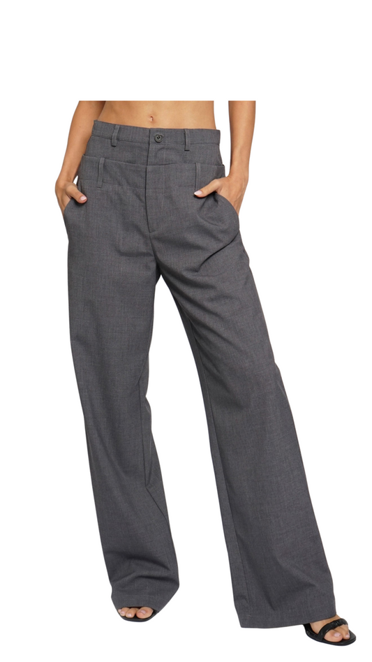 Tailored Grey Double-Waisted Pants