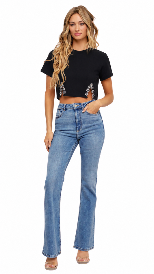 Juliana Embellished Crop Top - Black