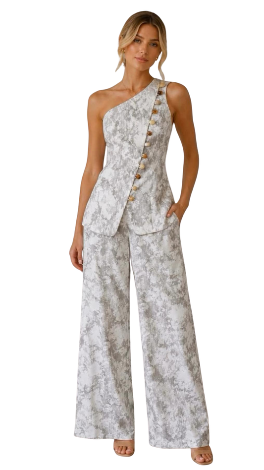 Riviera One-Shoulder Jacquard Set