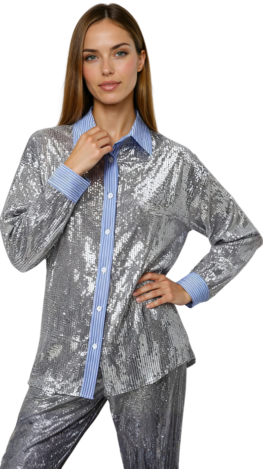The Starlight Sequin Collared Shirt