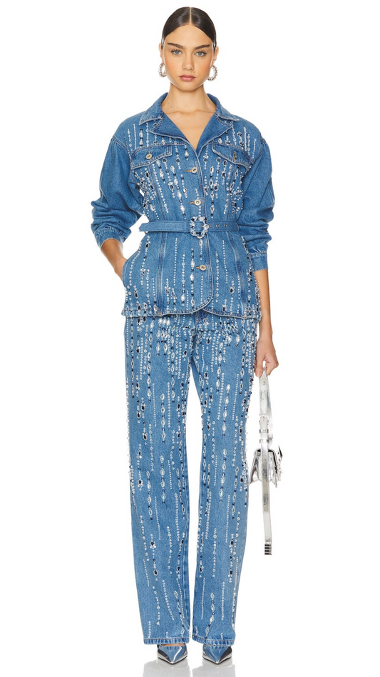 HAND-BEADED DENIM PANTS