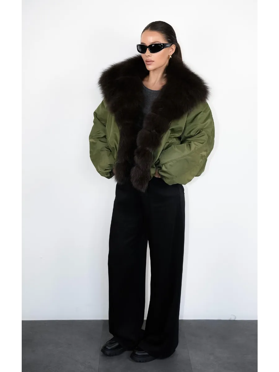 Olive Shadow Fox Fur Jacket