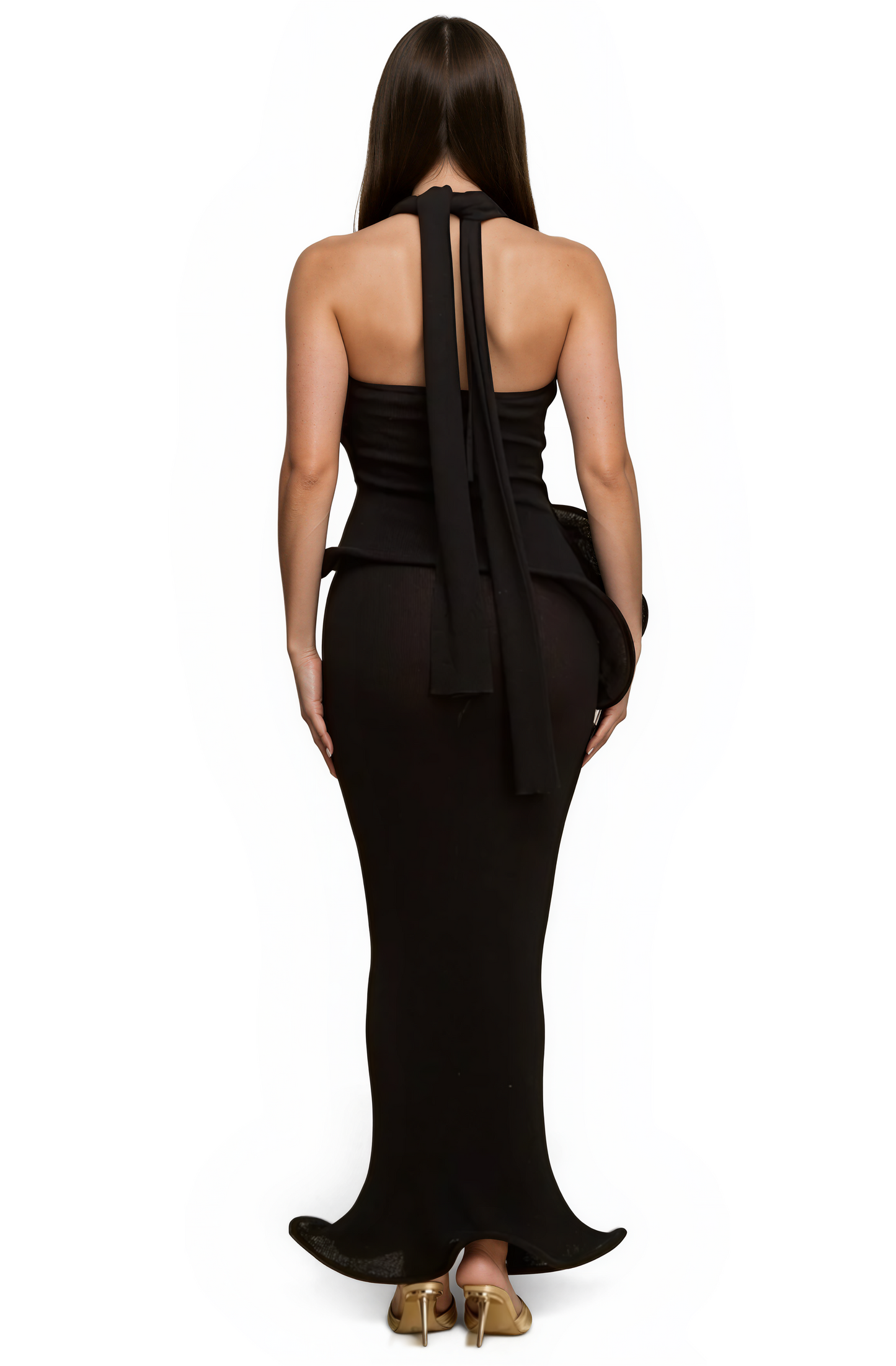 Ruffle Halter Knit Maxi Dress