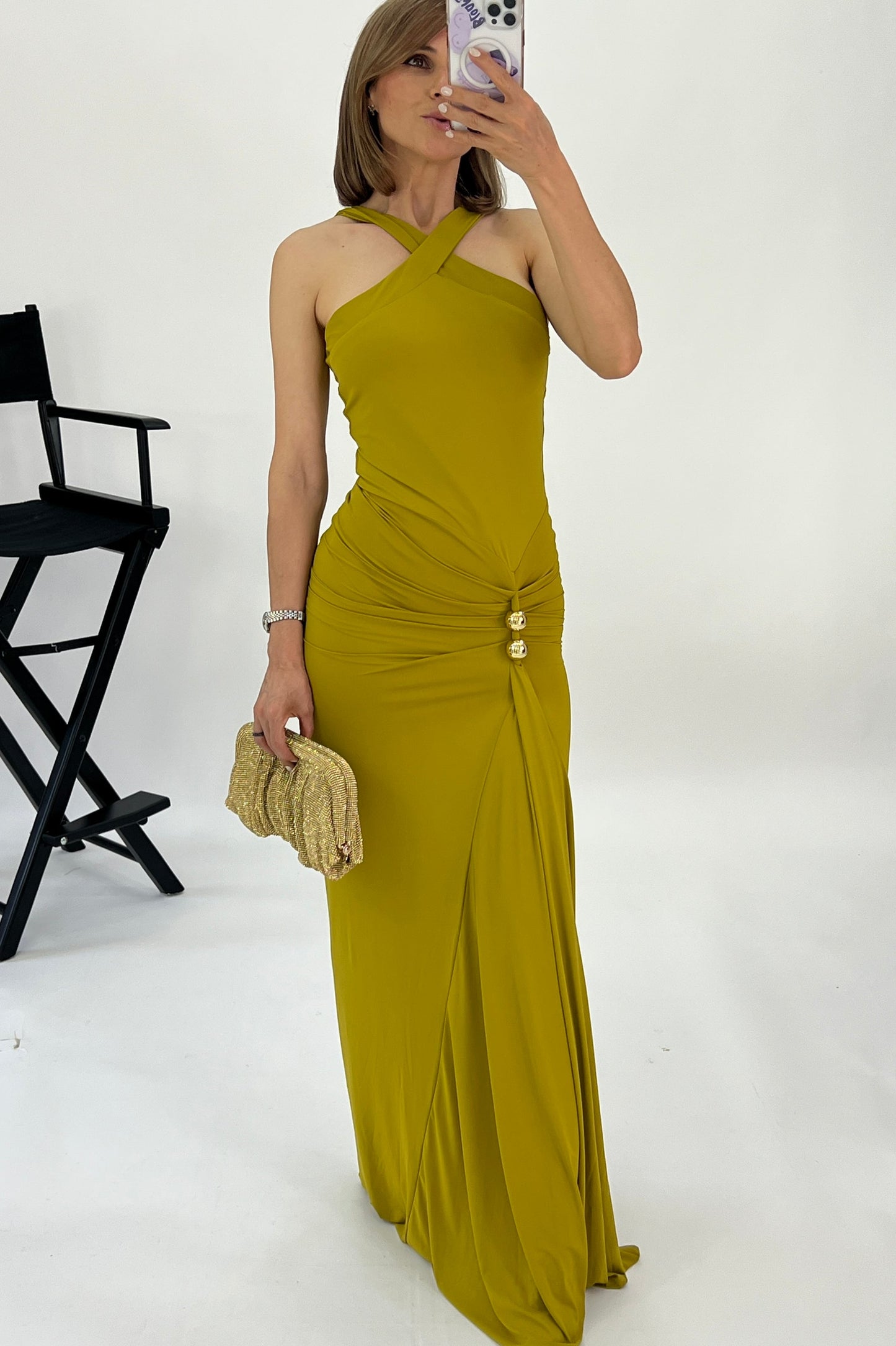 Chartreuse Halter Maxi Dress