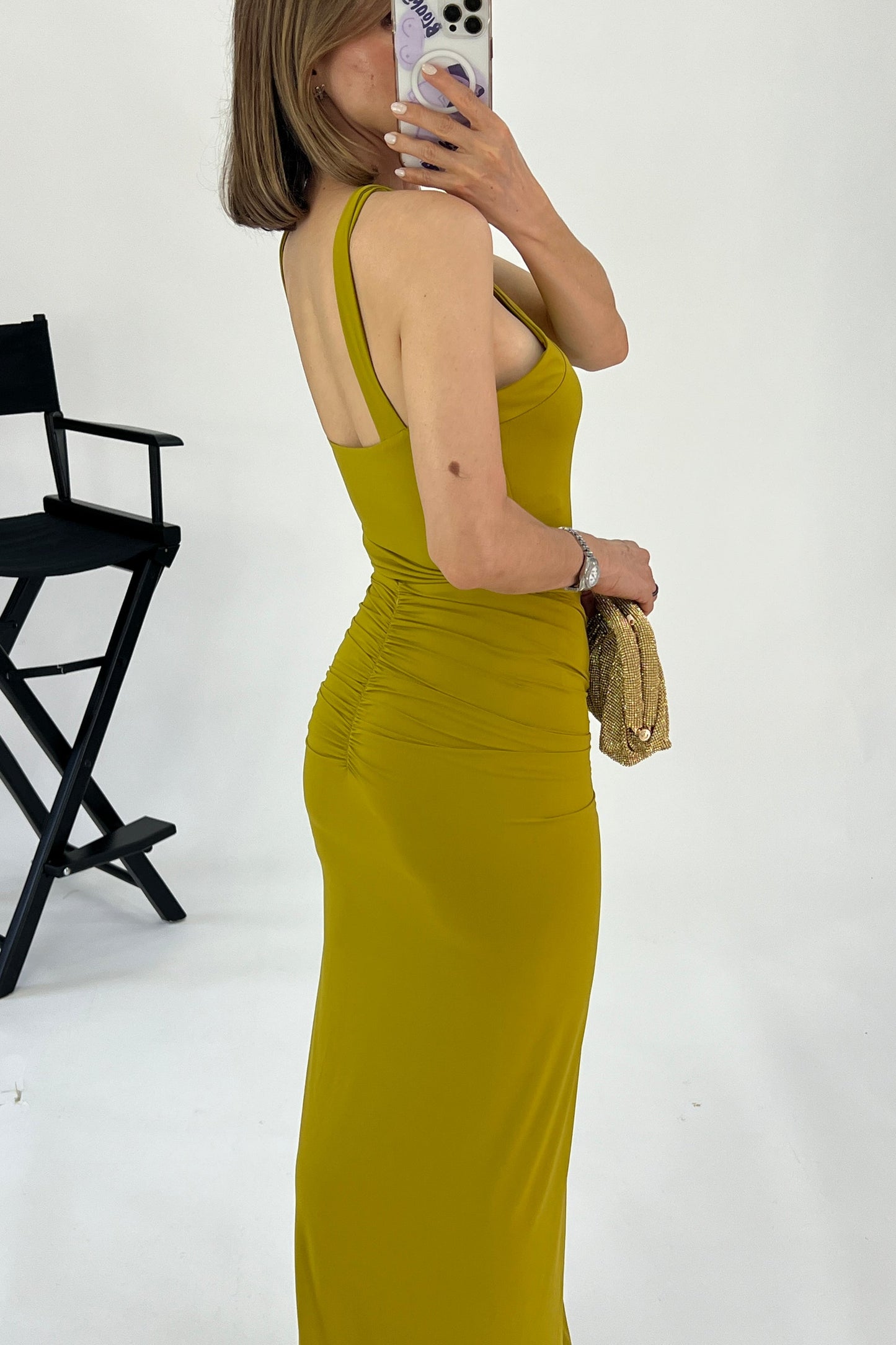 Chartreuse Halter Maxi Dress
