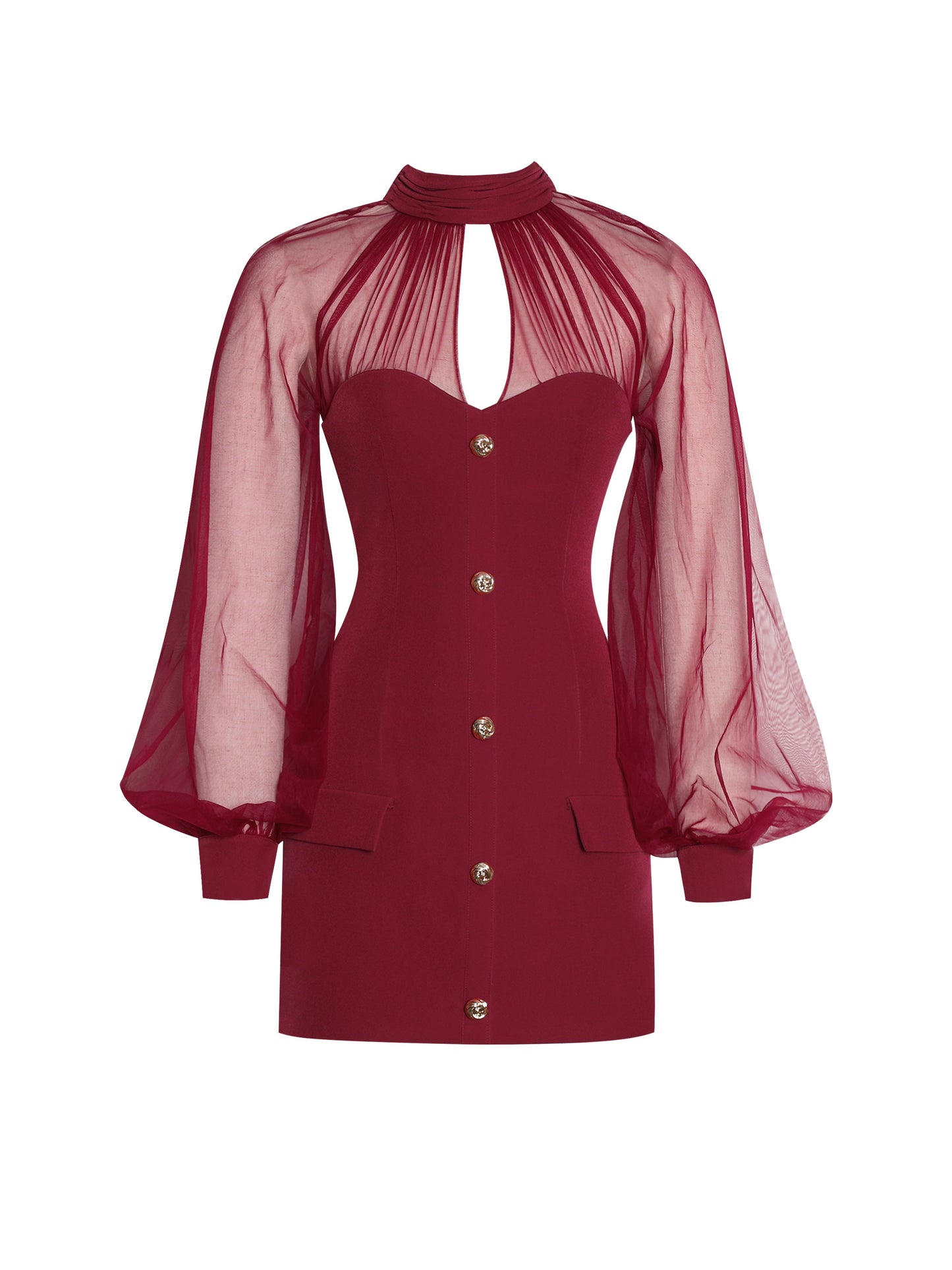 Crimson Sheer Sleeve Mini Dress