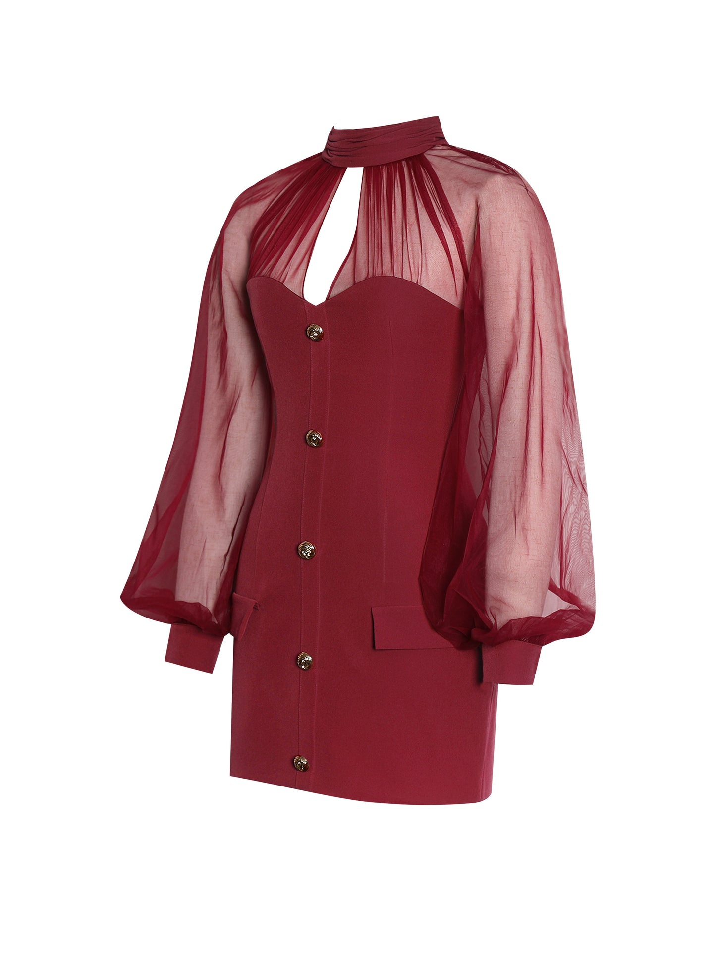 Crimson Sheer Sleeve Mini Dress