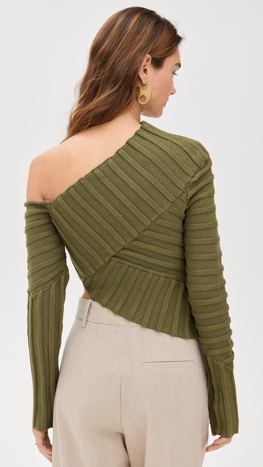 Olive Off-Shoulder Ribbed Top