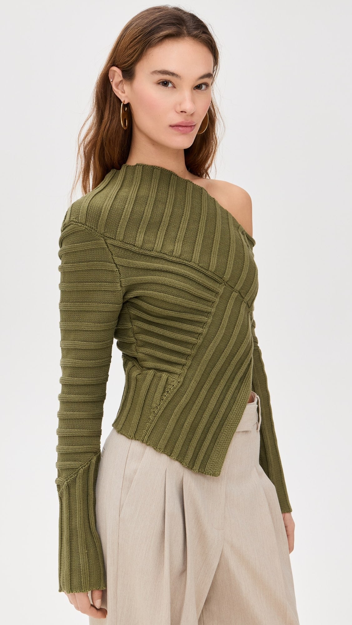 Olive Off-Shoulder Ribbed Top