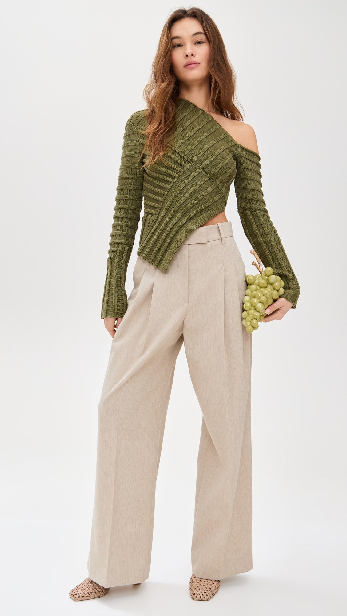 Olive Off-Shoulder Ribbed Top
