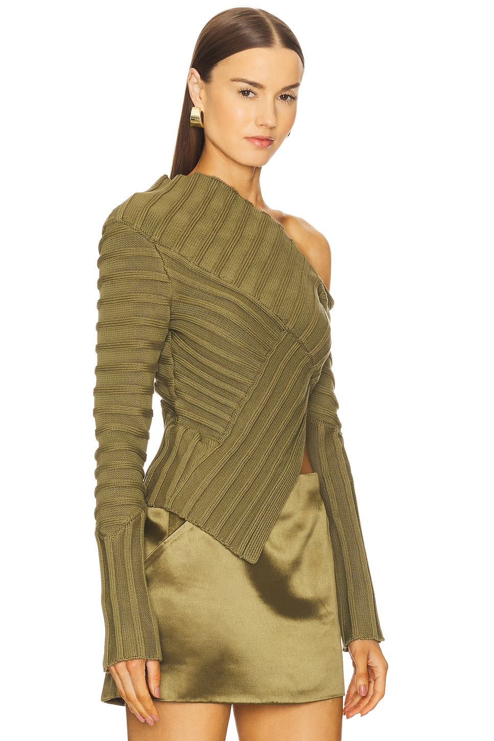 Olive Off-Shoulder Ribbed Top