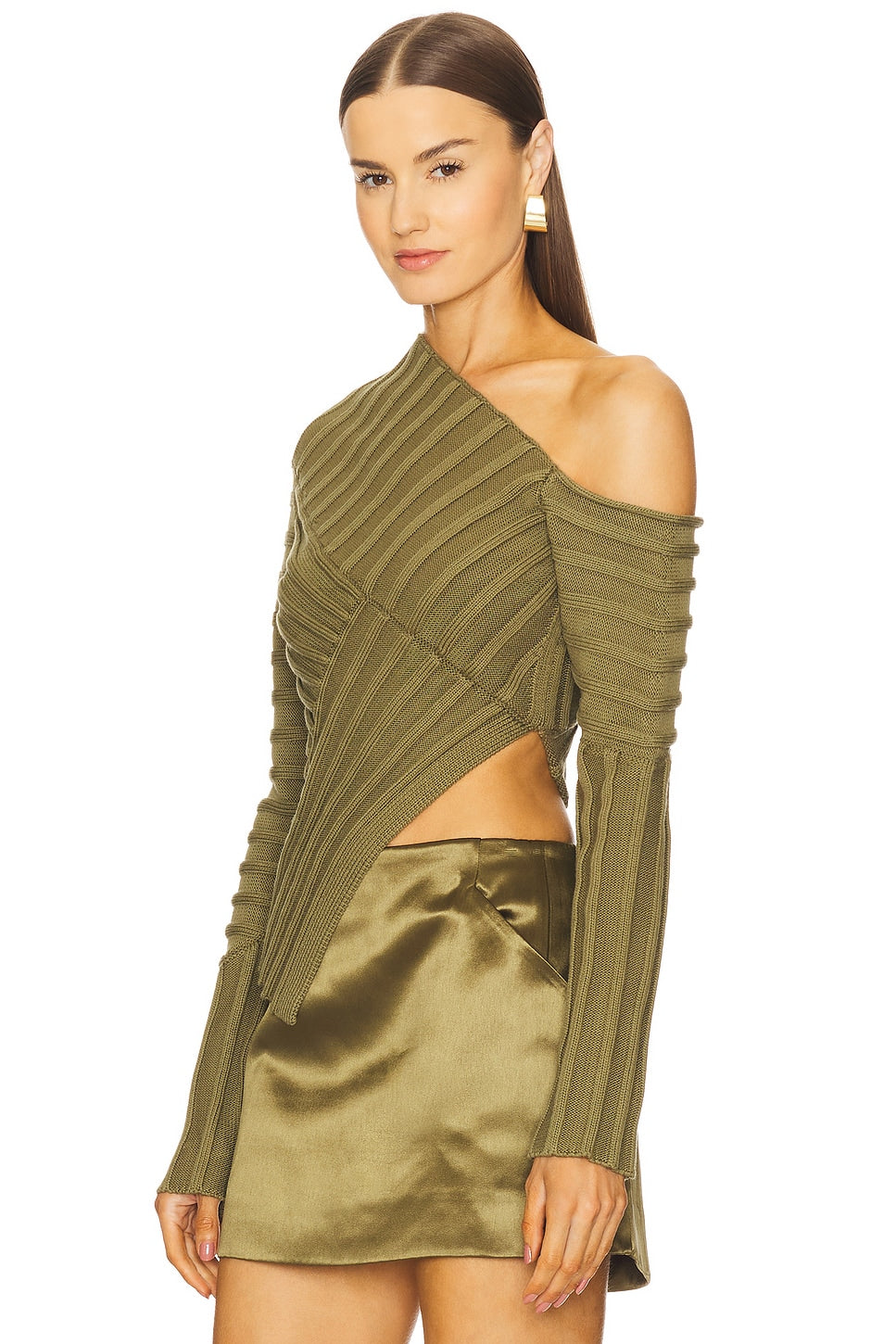 Olive Off-Shoulder Ribbed Top
