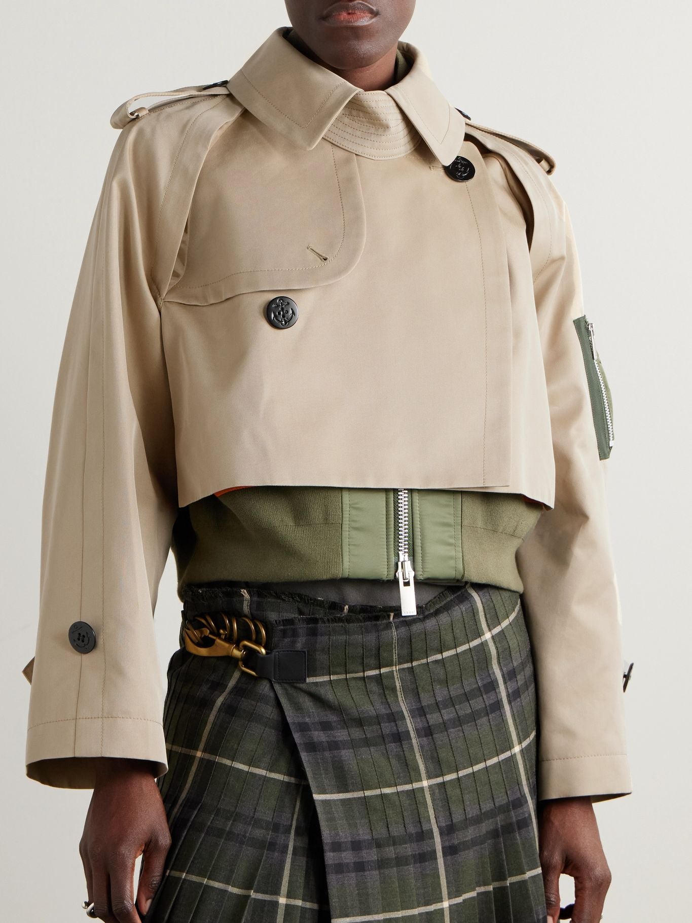 Trench Cropped Gabardine Bomber Jacket
