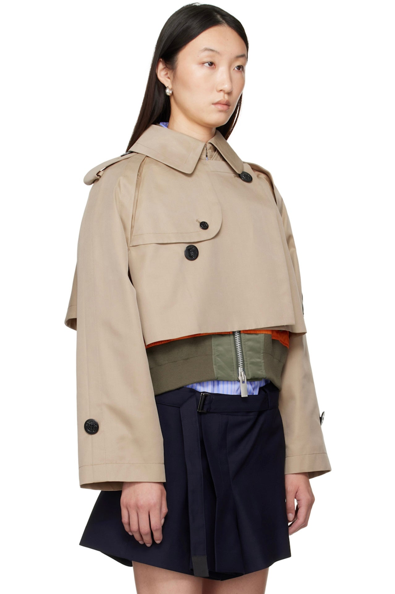 Trench Cropped Gabardine Bomber Jacket