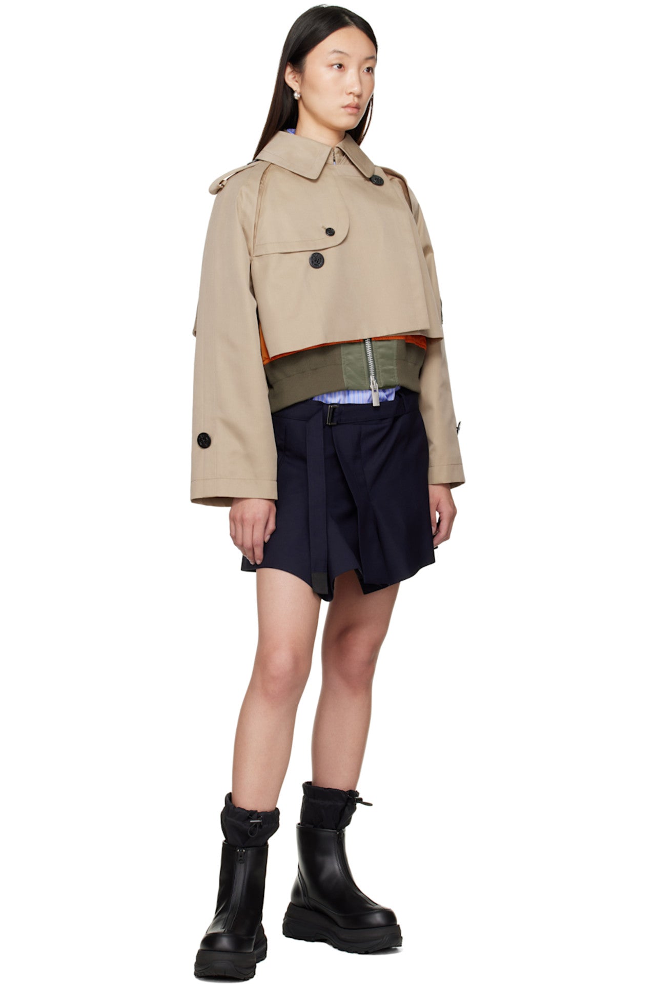 Trench Cropped Gabardine Bomber Jacket