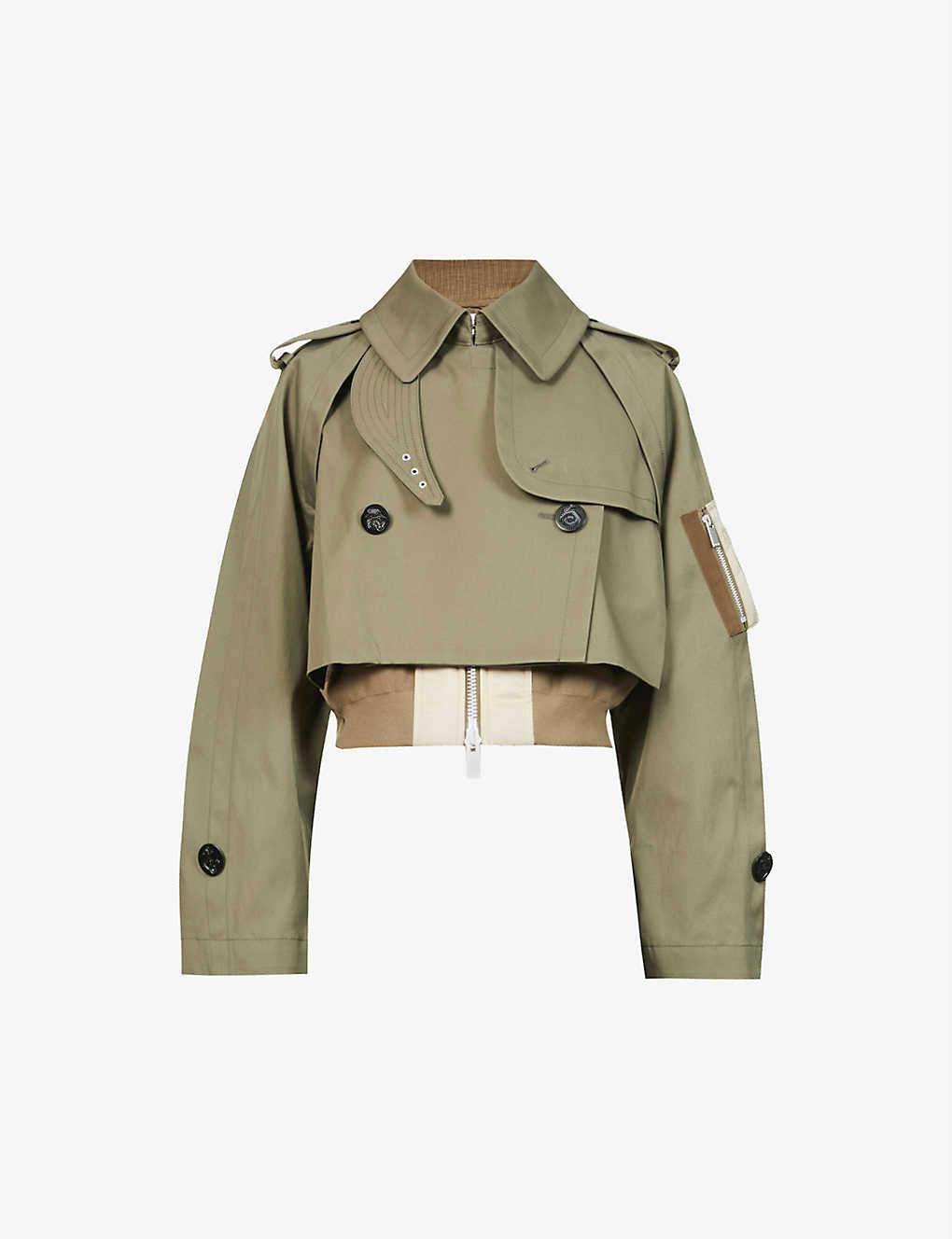 Trench Cropped Gabardine Bomber Jacket in Green