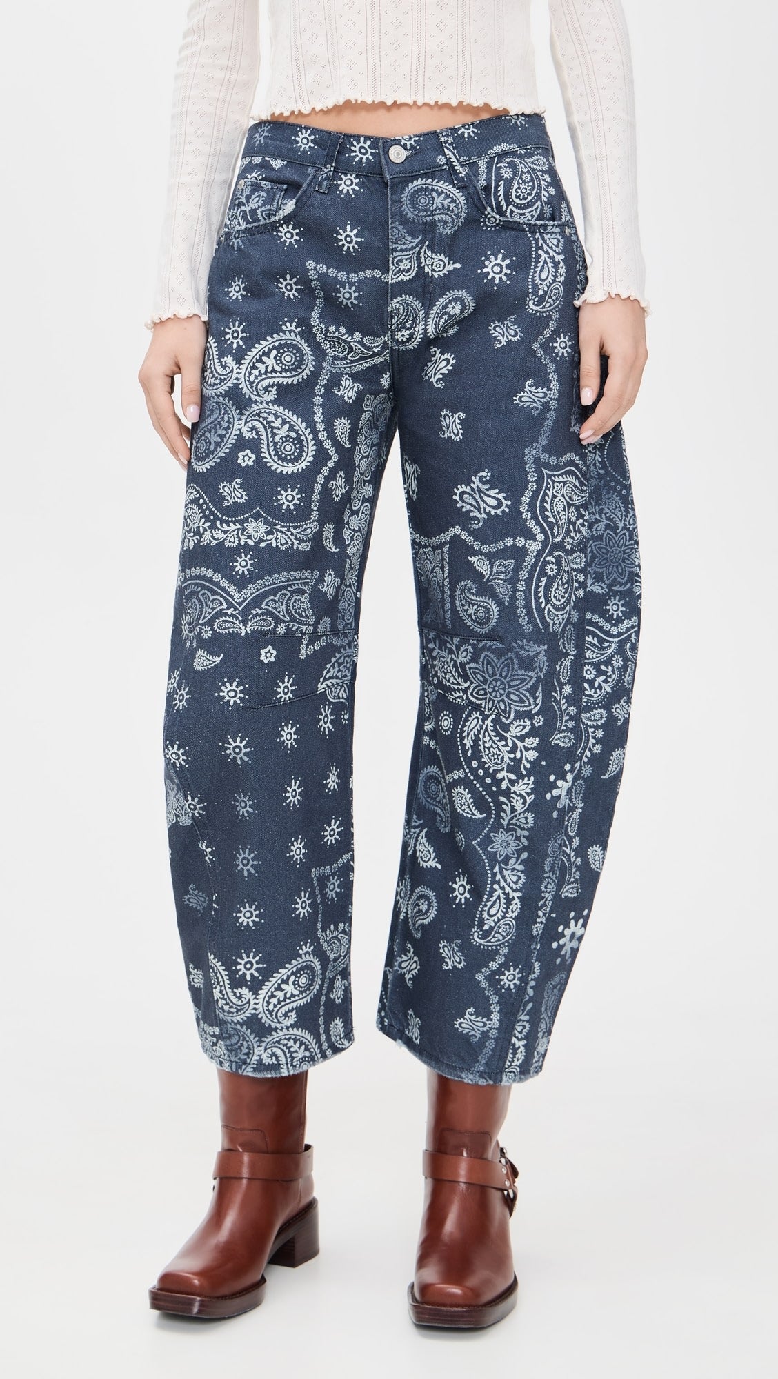 We The Free Good Luck Printed Barrel Jeans