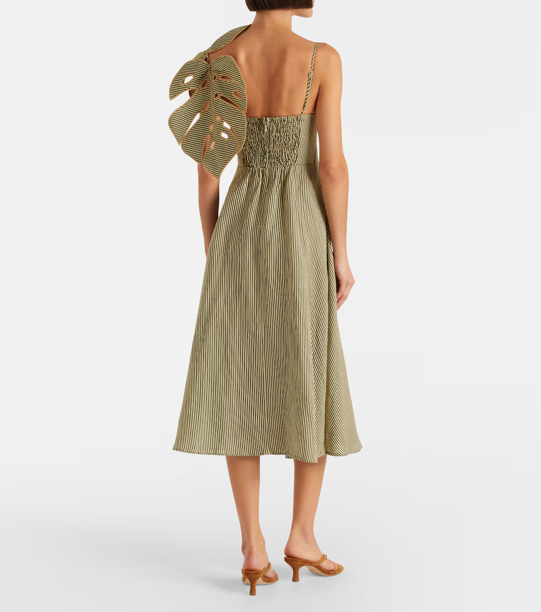 Striped 3d Monstera Leaf Midi Dress