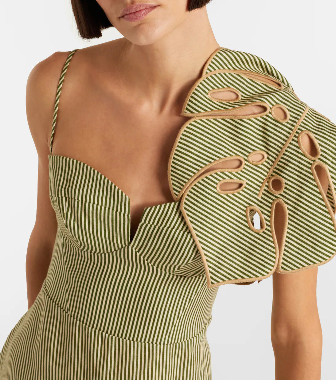 Striped 3d Monstera Leaf Midi Dress