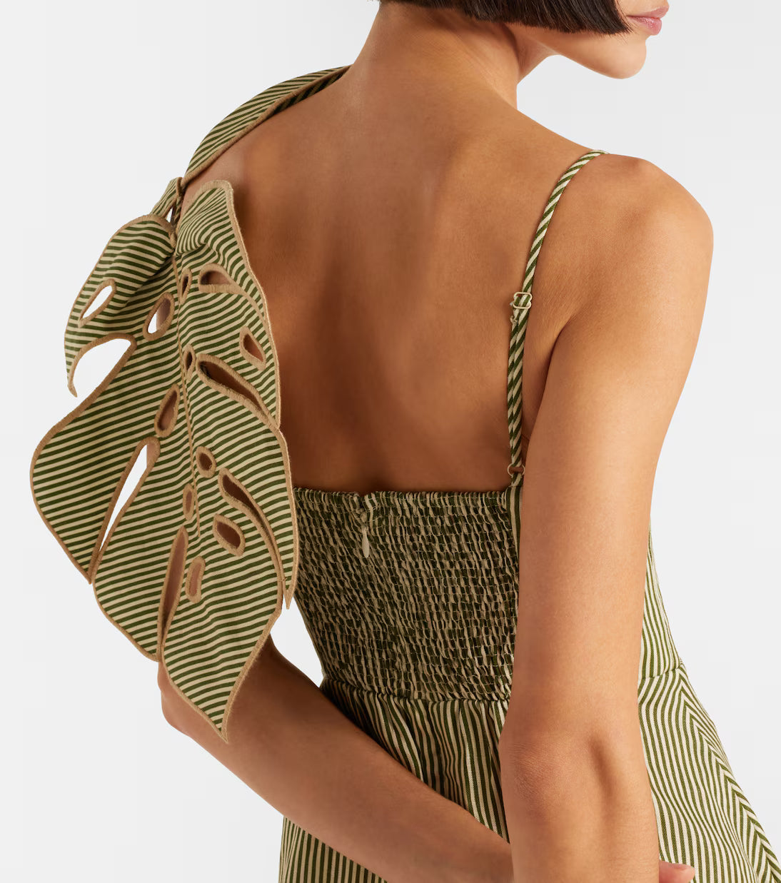 Striped 3d Monstera Leaf Midi Dress