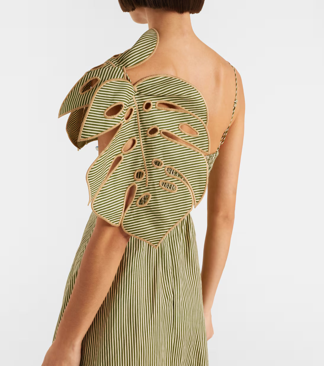 Striped 3d Monstera Leaf Midi Dress