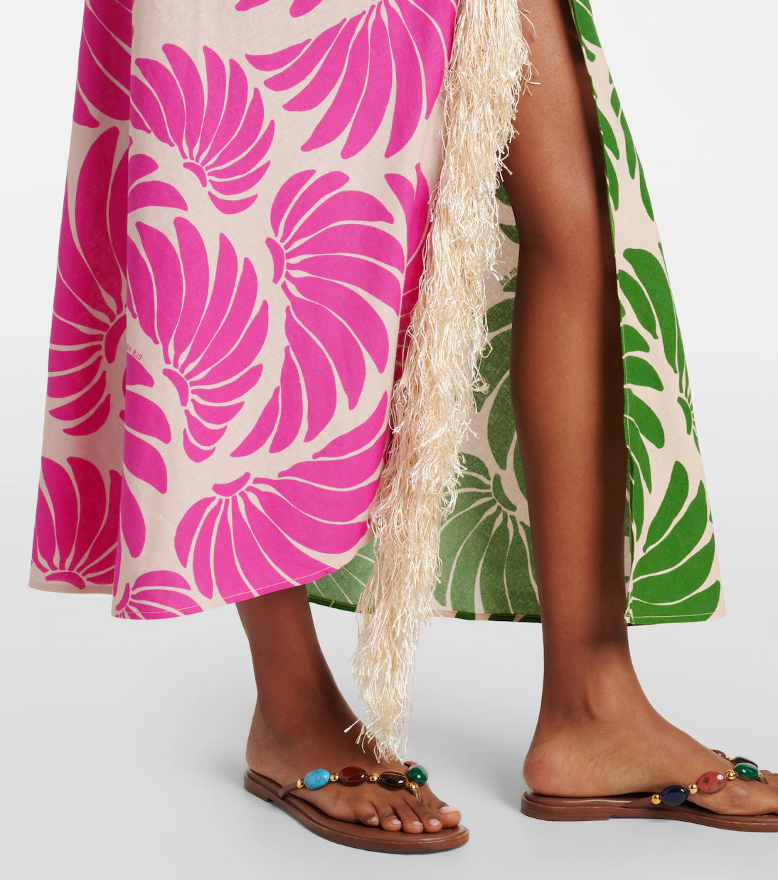 Floral Fringed Linen-Blend Beach Cover-Up