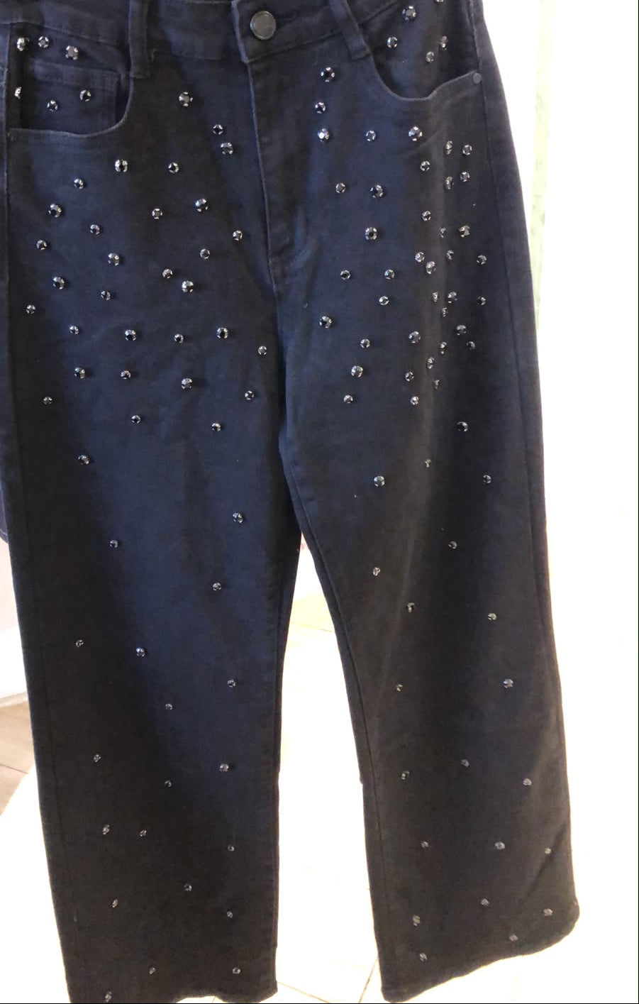 Black Stone Embellished Denim Pants – view 4