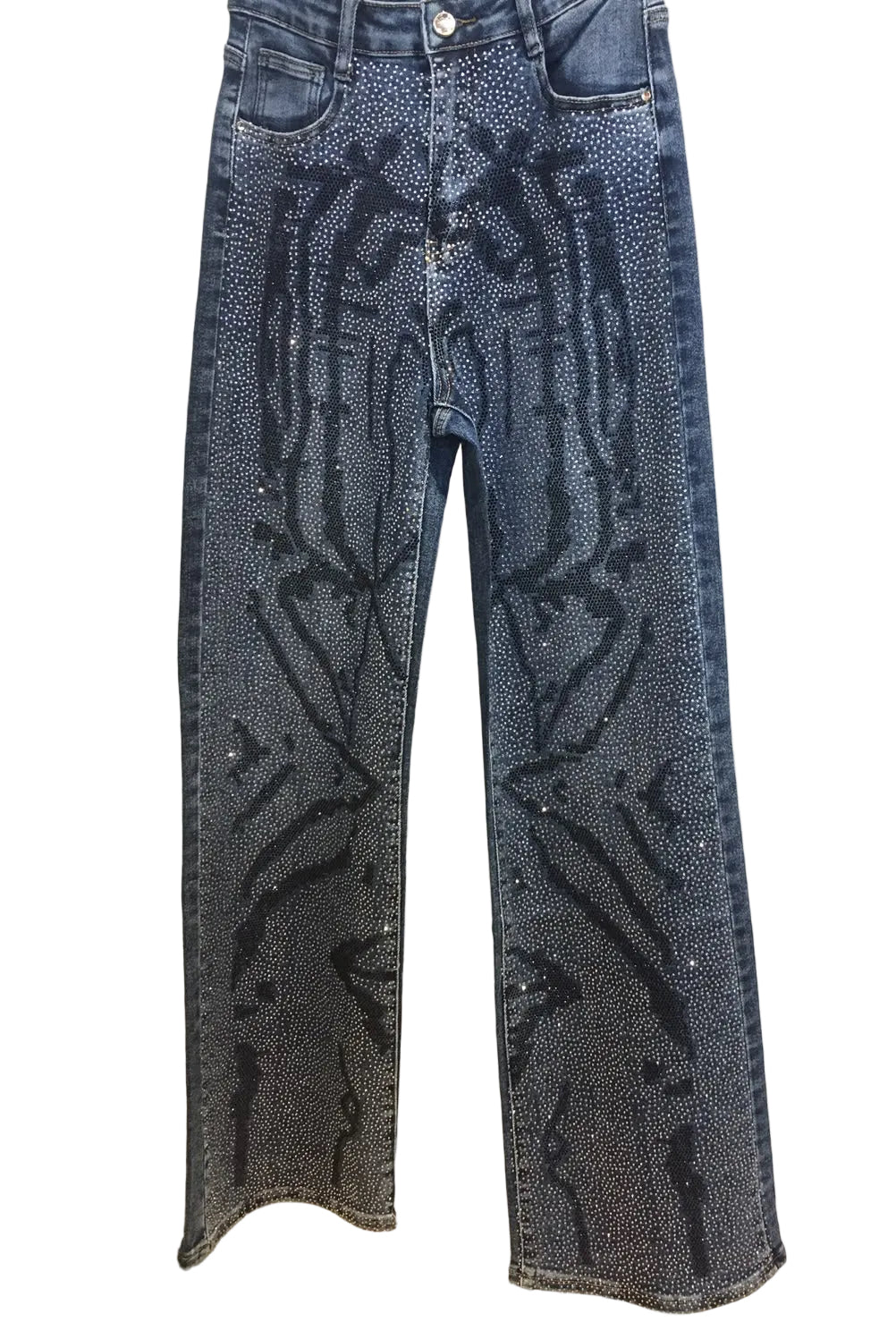 Black and Silver Crystal Straight Leg Jeans – view 3