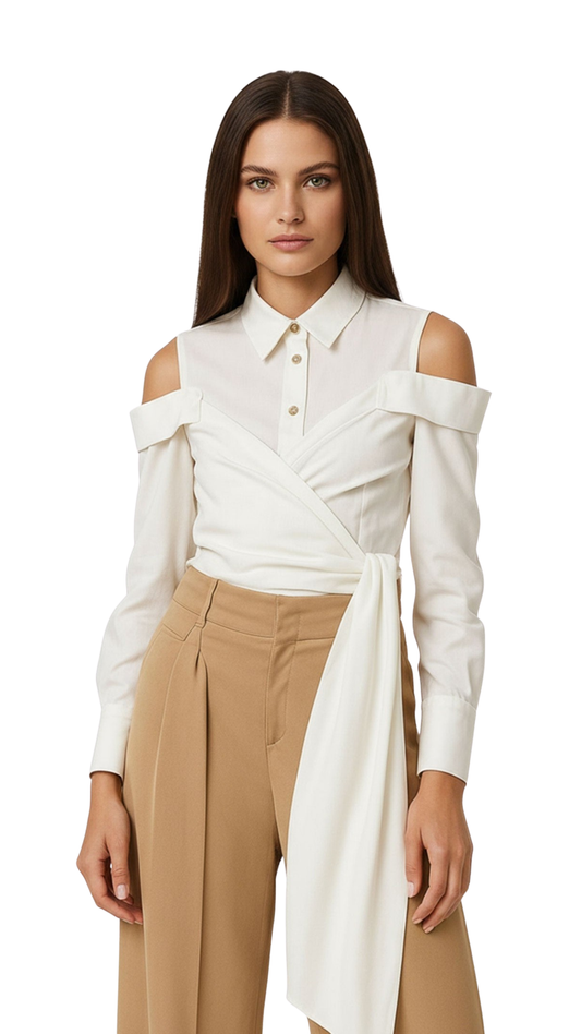 Asymmetric Wrap Off-Shoulder Shirt