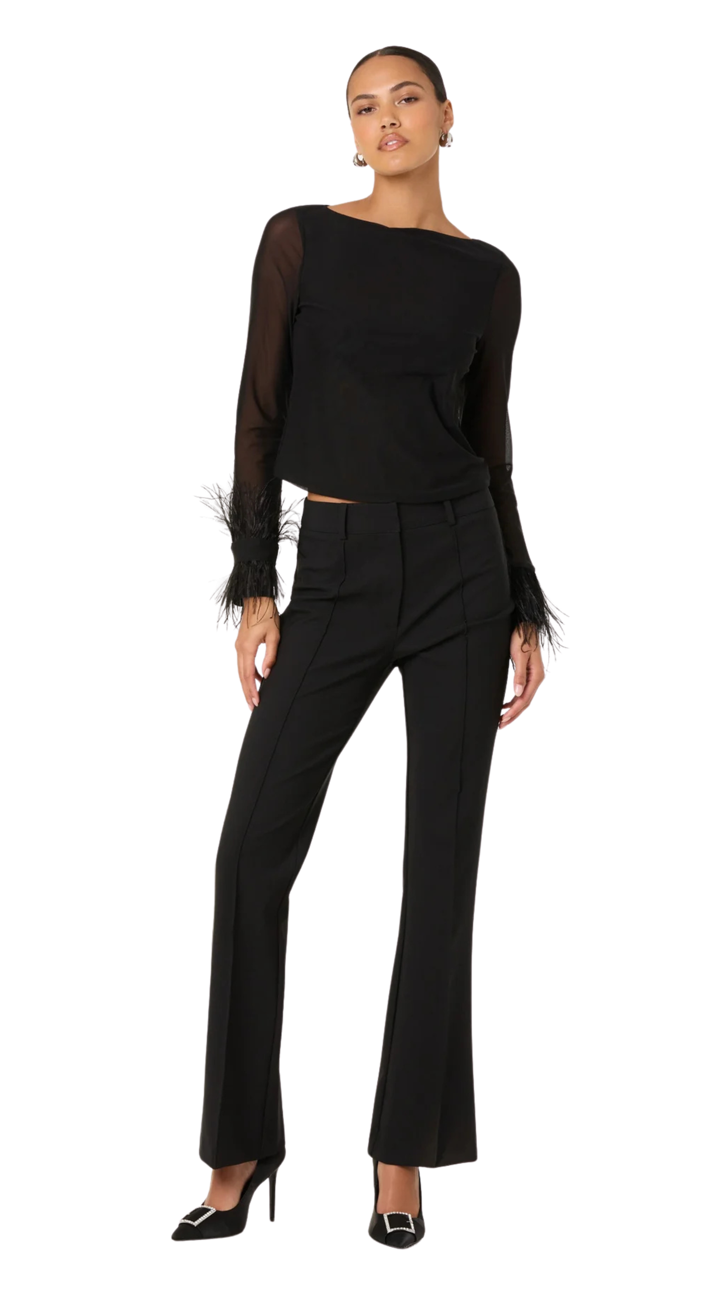 Brisa Mesh Feather Trim Top