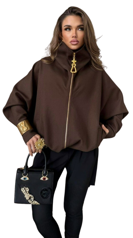 Structured Cape Zip Jacket - Brown