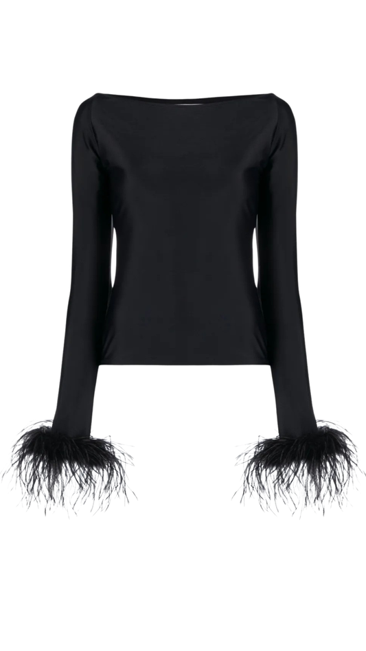 Black Ostrich Feather Cuff Top