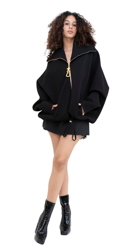 Structured Cape Zip Jacket – Black