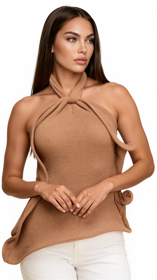 The Seraphina Halter Top - Beige