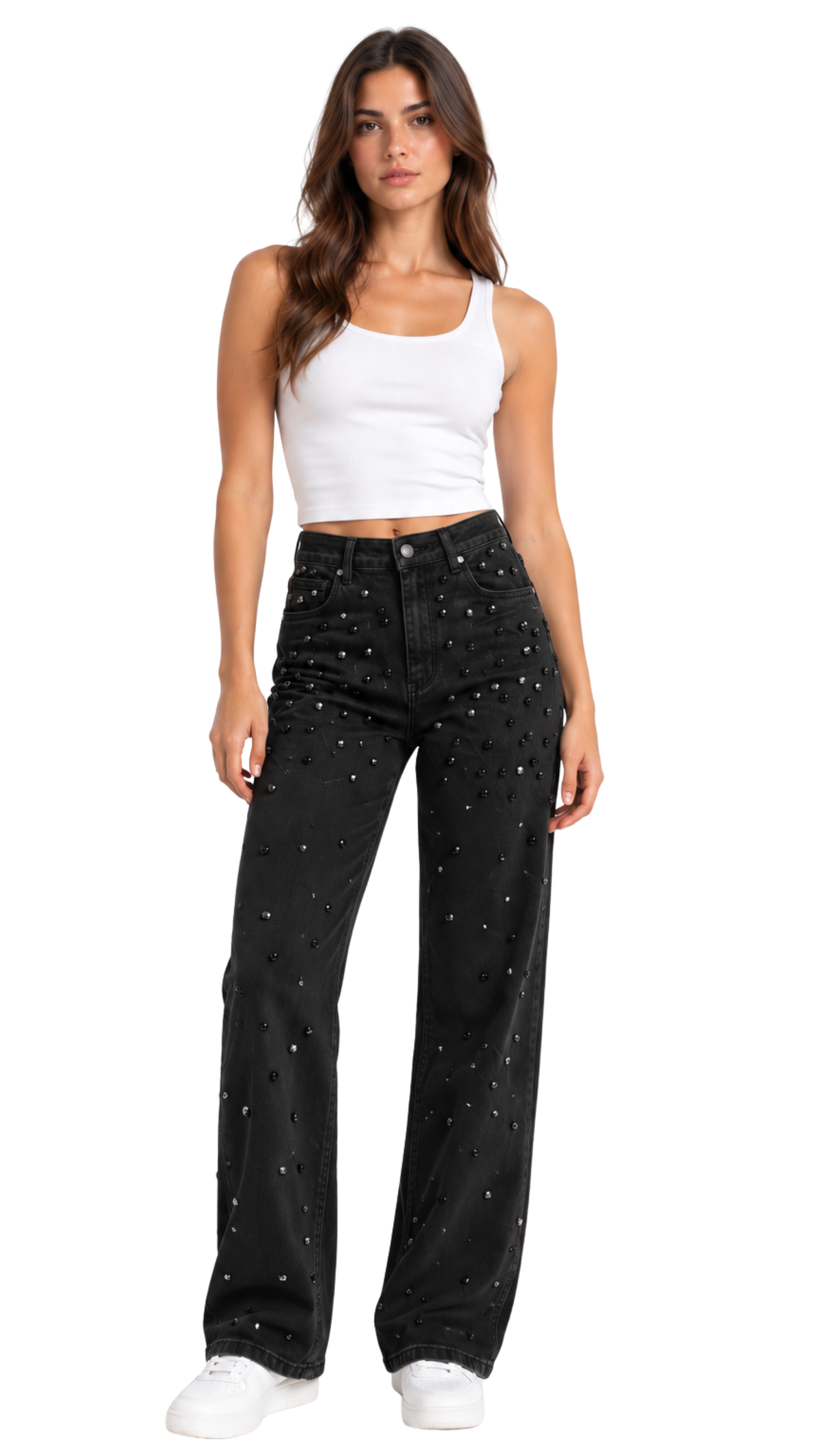 Black Stone Embellished Denim Pants – women's jeans