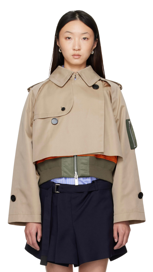 Trench Cropped Gabardine Bomber Jacket