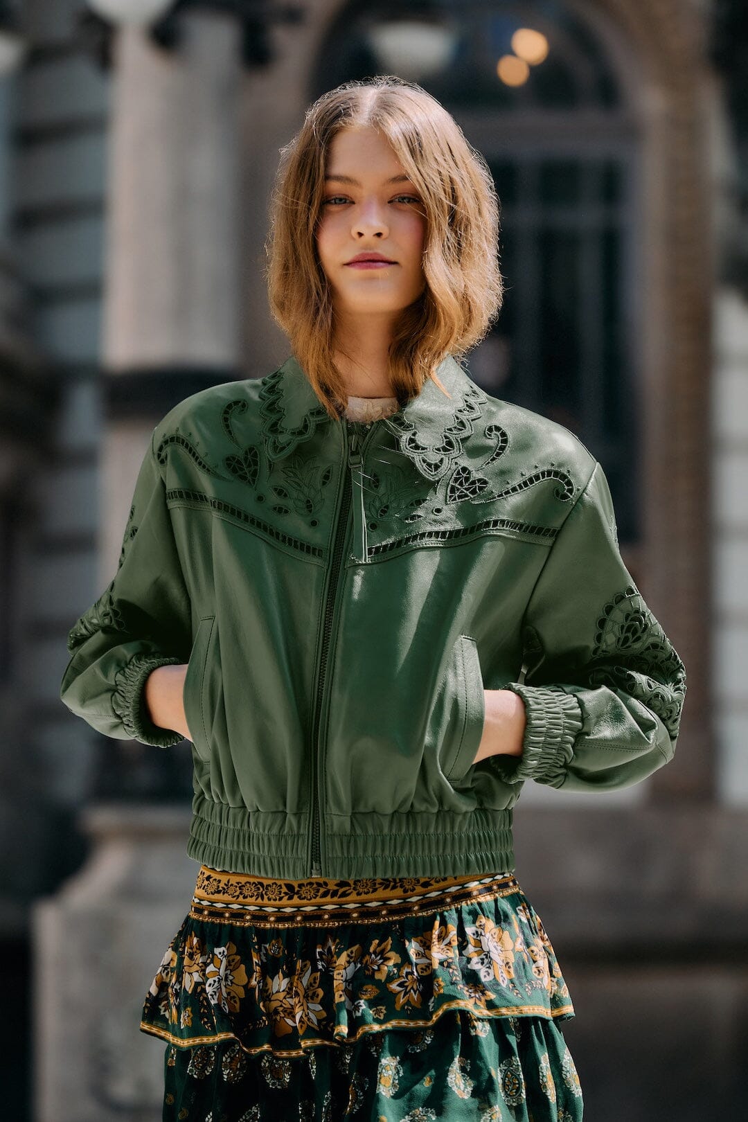 Green Richelieu Heart Leather Jacket